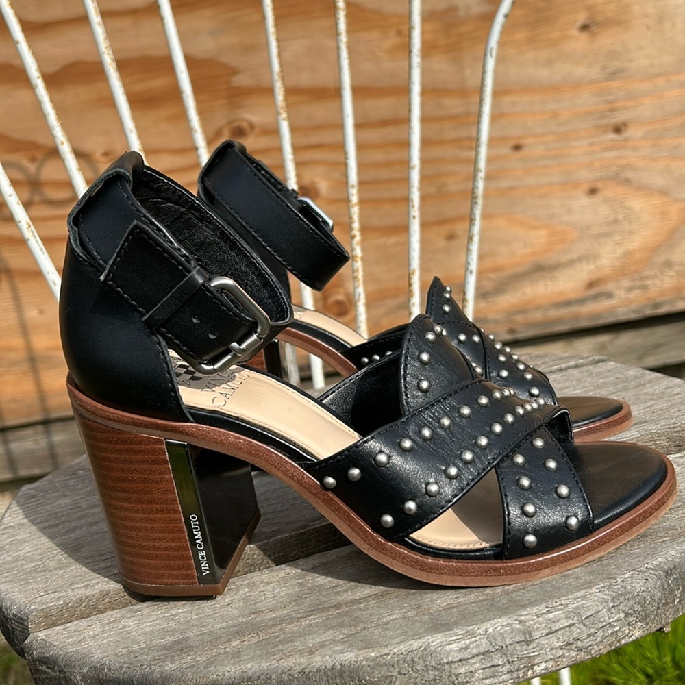 Vince Camuto Black and Brown Studded Heels
